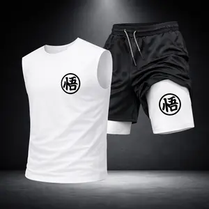 Men’s Black Workout Set Sleeveless Tank Top & Sports Shorts 2-Piece Gym Outfit