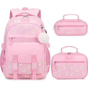 Backpack for Girls, Daisy Prints Girls Backpack for School with Lunch Bag Pencil Case,  Bookbag  Elementary Middle School Bag with USB  Port