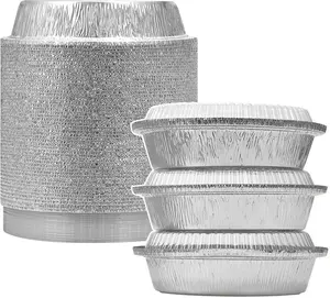 Heavy-Duty 50-Pack 7" Round Aluminium Foil Pans with Clear Plastic Lids, Disposable Containers for Baking Meal Prep & Takeout, Oven & Freezer Safe Food Pans