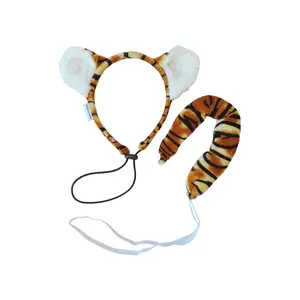 Midlee 2-Pieces Tiger Dog Costume Headband & Tail Set for Medium to Large Dogs - Adjustable Elastic Tie Tail, Lightweight Design - Ideal for Halloween, Parties, Two-Pieces