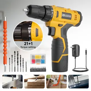 FadakWalt Cordless Drill Driver Kit 21+1 Torque Settings Electric Drill with Flexible Shaft LED Light & Drill Bits Set for DIY Home Repair