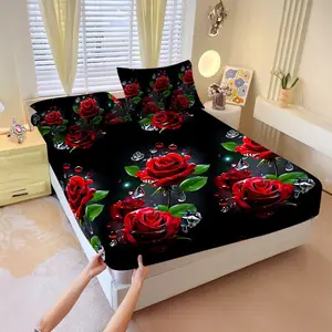 Floral pattern bed sheet set of 3 pieces, including 1 bed cover and 2 pillowcases, all season mattress protection cover, bed sheet, soft and comfortable deep mouth design, breathable bedding, bedroom and guest room decoration, removable, Bedsheet Sets