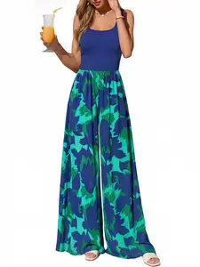New Summer Casual Sleeveless Square Neck Tank Top and Wide Leg Pants Set, Women's Printed Two-Piece, Trendy Fashion Wear, Clothes