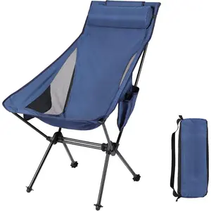 High Back Camping Chair, Lightweight Folding Chair with Head Support, Compact Chair with Carry Bag  Outdoor Camp, Hiking, Backpacking (Blue)