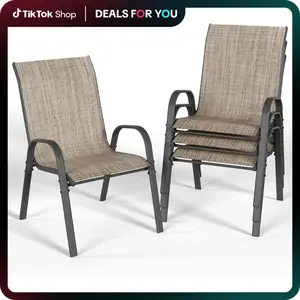 UDPATIO Patio Dining Chairs Set of 2/3/4/6, Breathable Seat Fabric and Alloy Steel Frame for Backyard, Porch, Garden Chairs Outdoor Stackable Dining Chairs High Back Lumbar Support Durable Qualities