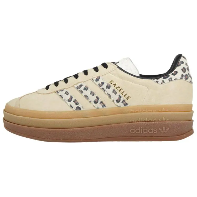Adidas Women's Gazelle Bold Cheetah Stripes' Versatile Comfort Low Top Skate Shoes White Black JI1370