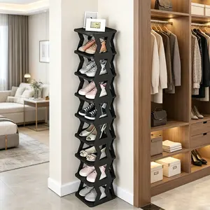 6/9 Tier Freestanding Shoe Rack Vertical Shoe Storage Organizer for Small Spaces Durable Plastic Narrow Shoe Shelf for Closet Entryway Bedroom Apartment Hallway Home