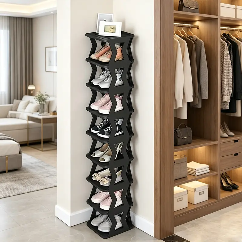6/9 Tier Freestanding Shoe Rack Vertical Shoe Storage Organizer for Small Spaces Durable Plastic Narrow Shoe Shelf for Closet Entryway Bedroom Apartment Hallway Home