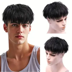 Fashionable New Men'S Textured Hair Bustion with Real Human Hair - Breathable, Natural Look, Easy to Style, Cover Gray Hair - Ideal for Sports and Casual Wear