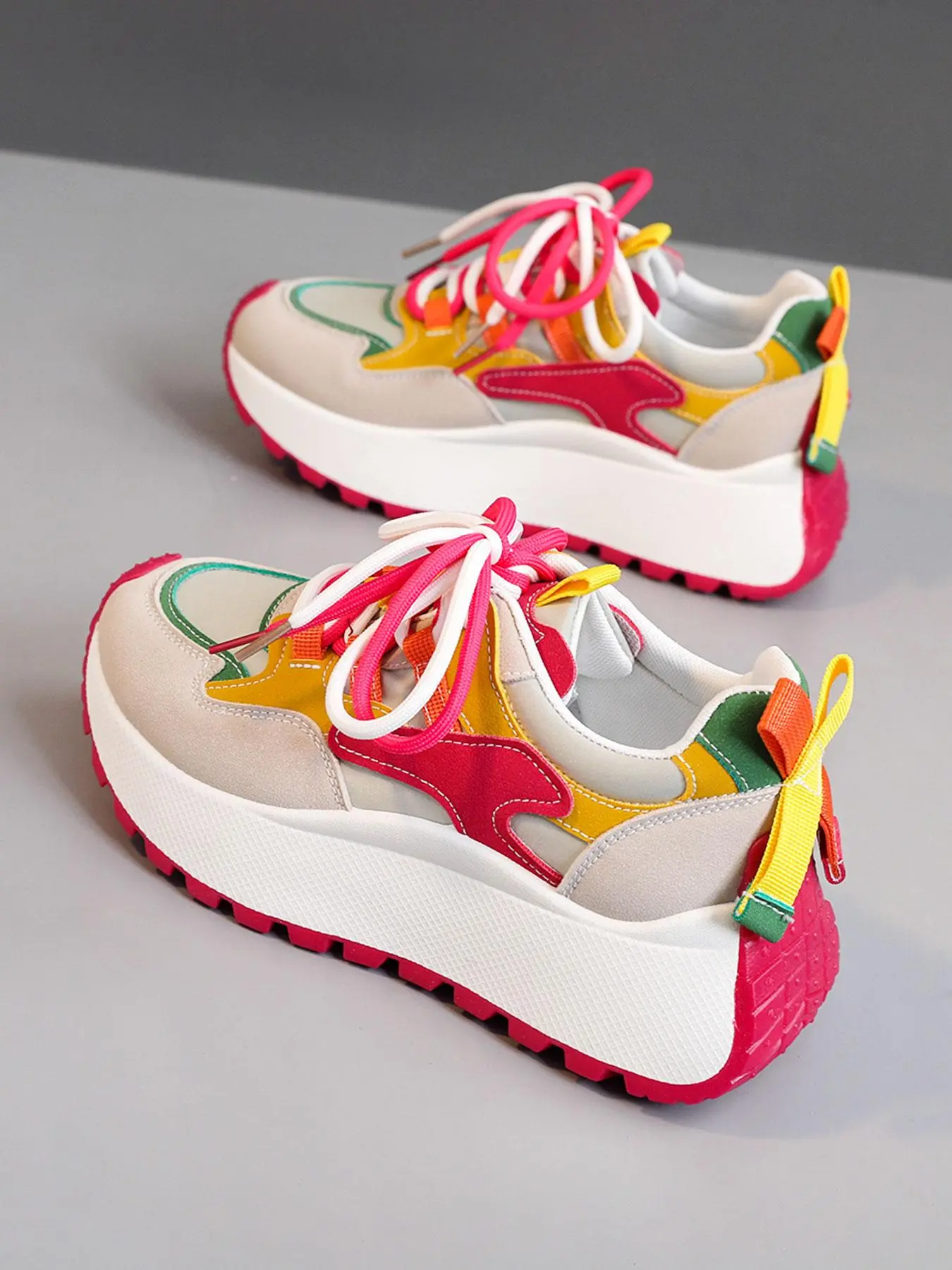 Women's Casual Colorblock Fashion Sneakers, Sporty PU Leather Shoes, Breathable Outdoor Hiking Skating Flats, Anti-Slip All-Season Footwear, Trendy Walking Sneaker