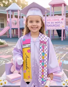 Cute Checker Personalized Kids Graduation Stole, Custom Name Kindergarten Sash Class of 2026, Checker Adorable Preschool Grad Gift, Cute Preschool Stole Class Grad
