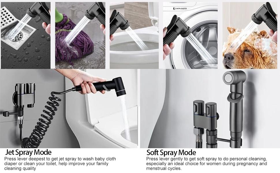 Handheld Dual Nozzle Bidet Sprayer with Double Outlet Valve, Modern Bidet Attachment for Toilet, Bathroom