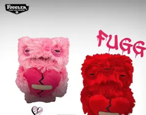 Fuggler Valentine Love Monster with Heart - Pink Fuzzy Design Featuring a Broken Heart and Bandaid