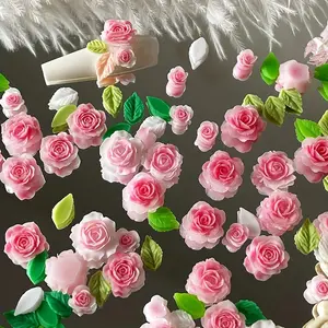 50pcs Mixed Rose Camellia Nail Art Decorations, Leaf Design, Resin Nail Accessories Set, Elegant Nail Jewelry Collection