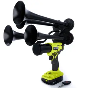 Ryobi Impact Train Air Horn Extreme Pulsefire Edition, 4 Extended Metal Trumpets, 150 dB Output, Wireless Remote Control, Hand-Assembled in USA, Portable, Handheld Train Horn Drill