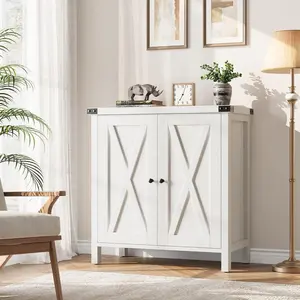 Gaomon Farmhouse White Kitchen Sideboard Cabinet - 40x80x80 cm MDF Wood Farmhouse Storage Cabinet, with Doors, Worktop, Adjustable Shelves, for Kitchen, Living Room, Wood Rustic Dresser White Furniture
