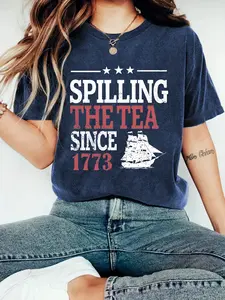 Women's Casual Fit Short Sleeve Everyday T-Shirt, Boston Tea Party Print, Soft Breathable Fabric, Round Neck, All Seasons Wear