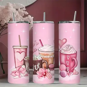 1pc 17oz/17.5oz/20oz/22oz/26oz/30oz/30.5oz/32oz/33oz/40oz Pink Valentine's Day Love tumbler，Suitable for outdoor activities, gyms, camping, and offices, it makes an ideal gift for birthdays, Easter, Thanksgiving, Mother's Day, Father's Day, and graduation