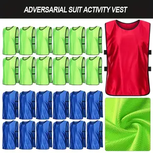 12-Pack Adult Sports Training Vests, Crew Neck Polyester Football Team Uniforms, All-Season Knit Fabric Activity Tops with Lace-Up Detail, Regular Fit Solid Color Teamwear
