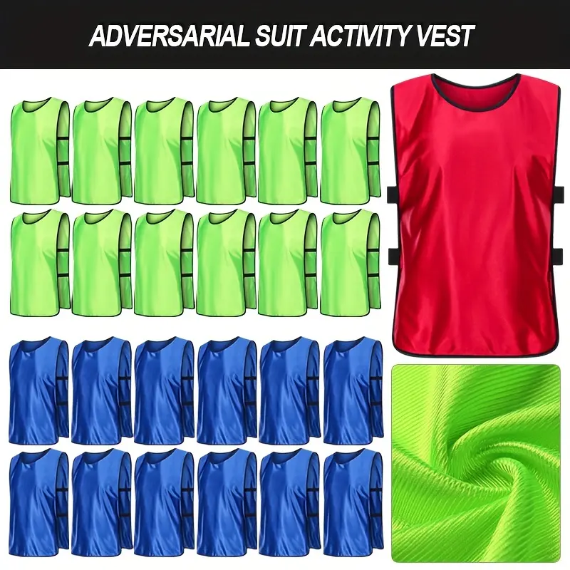 12-Pack Adult Sports Training Vests, Crew Neck Polyester Football Team Uniforms, All-Season Knit Fabric Activity Tops with Lace-Up Detail, Regular Fit Solid Color Teamwear