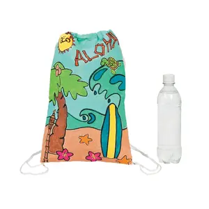 9 1/2" x 14 1/2" Color Your Own Tropical Canvas Drawstring Bags - 12 Pc.