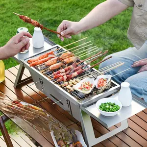 Portable Folding BBQ Grill for Home and Outdoor Use, Stainless Steel Charcoal Barbecue Rack with Thickened Compact Design, Ideal for Camping Picnic and Gathering, Space Saving Foldable Grill Equipment, Tabletop Bbq
