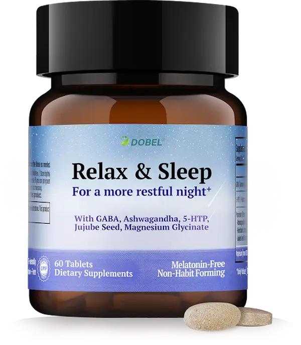 DOBEL Relax & Sleep - Melatonin Free Sleep Aid for Adults - Magnesium Glycinate, Ashwagandha, GABA & 5-HTP - Non-Habit Forming Support for Deep Sleep & Evening Calm - 60 Tablets