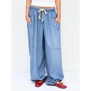 Cider Denim High Rise Washed Drawstring Jogger Oversized Jeans