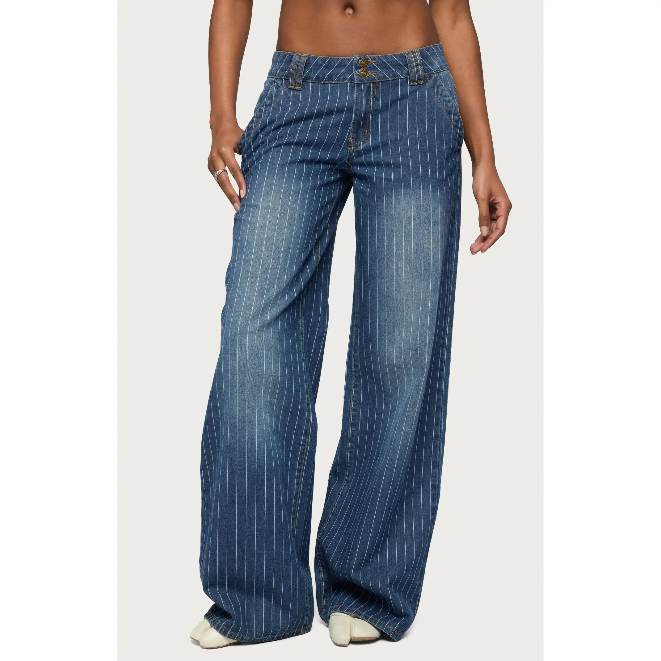 Edikted Women's Tall Cory Striped Low Rise Baggy Jeans