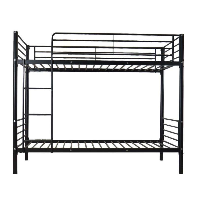 Iron Bed Bunk Bed with Ladder for All Ages Twin Size Black Bedroom Bedframe with 33.5cm Fence & 26.5cm Storage Space Modern Design