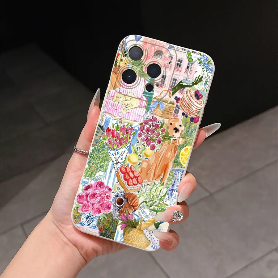 Dog-Shaped TPU Smartphone Protector Case - Flower-in-Mouth Design, iPhone-Compatible Shockproof Handheld Cellphone Accessory for Drop Protection, Ideal Birthday Gift, Accessories