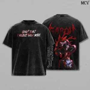 Vintage Washed Garou God Awakened Shirt - Heavyweight Cotton Oversized Anime Streetwear Tee - Red Demon Form Flat Print Graphic, Retro Manga Top - Perfect Father's Day Gift