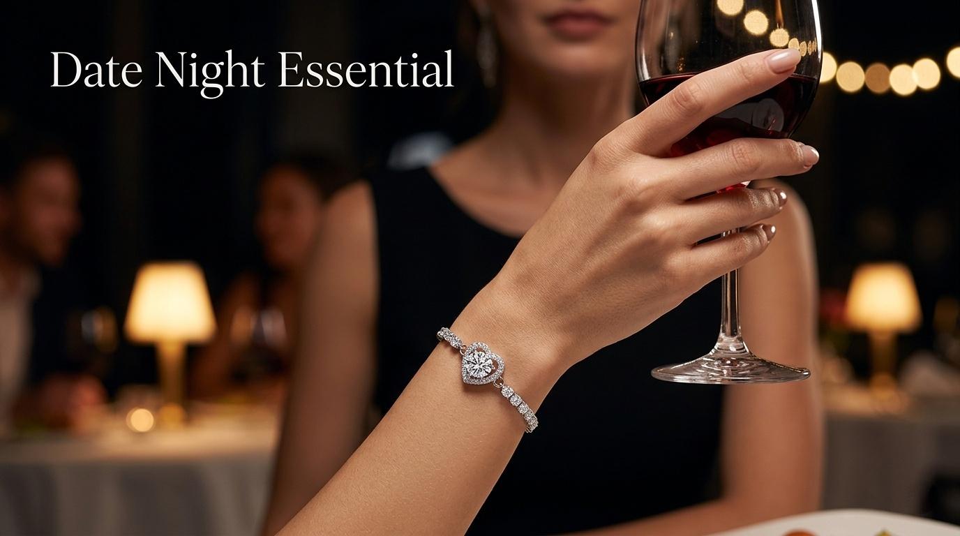 PERITIME Cuban Link Heart Bracelet – A sparkling, tarnish-resistant, silver-plated bracelet featuring an adjustable sliding clasp design; suitable for all seasons and perfect as a birthday or Mother's Day gift.