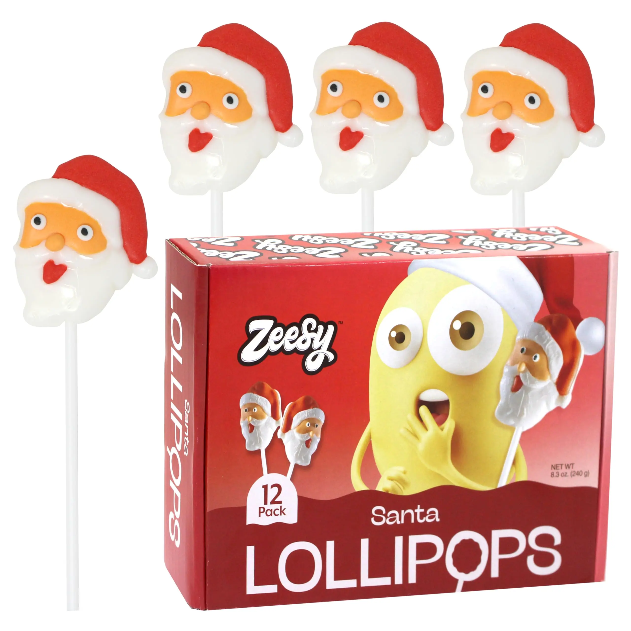 Zeesy Santa Lollipops - 12 Pack Individually Wrapped Christmas Stocking Stuffers Holiday Candy Suckers Party Favors