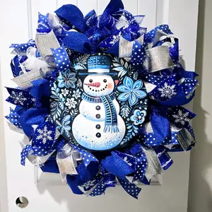 Blue Snowman Wreath - Festive Christmas Decor for Home