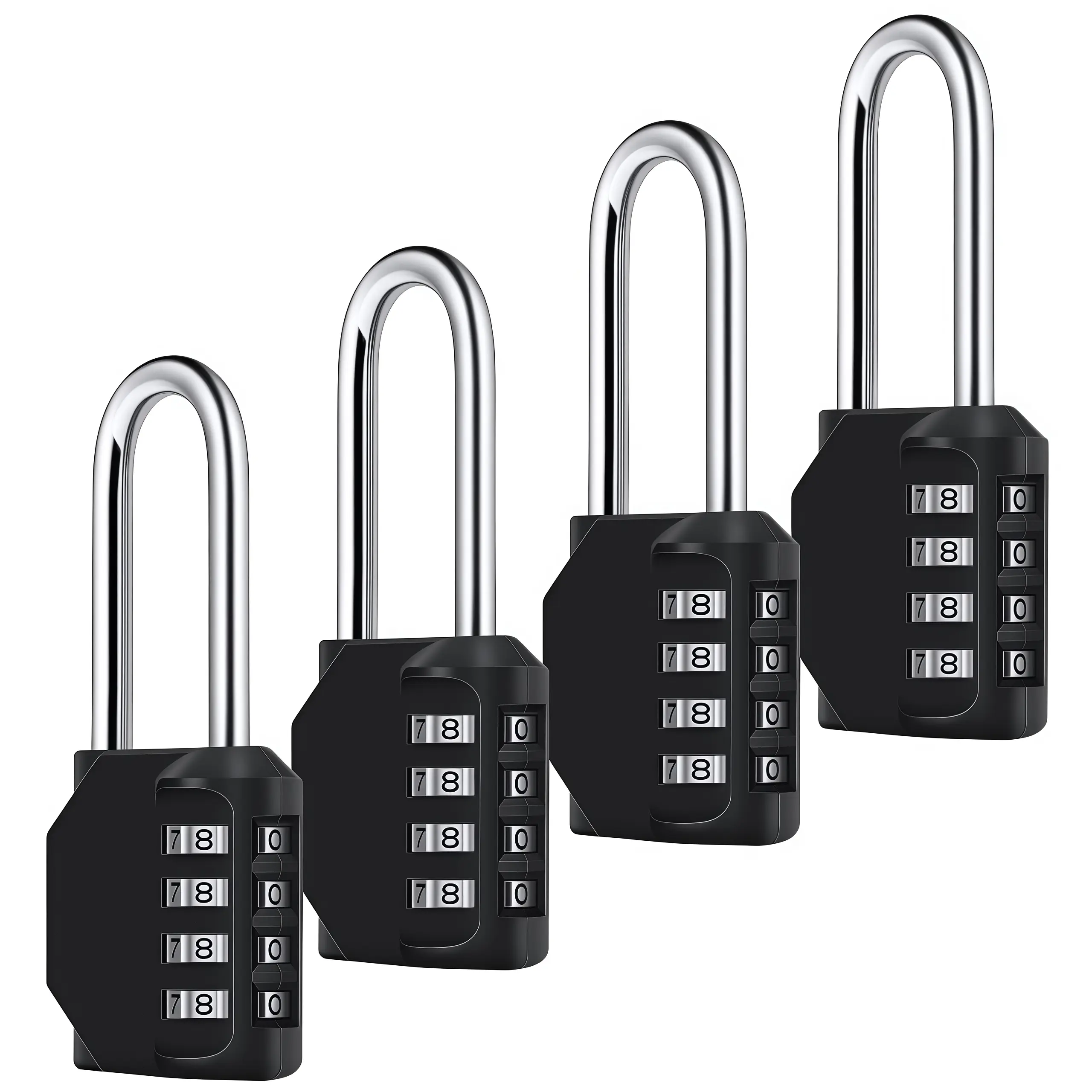 LMMAKE 8PCS Premium Resettable 4-Digit Combination Padlock, Keyless Code System, Weatherproof Black Padlock for Gym Lockers, Storage Units, Industrial Cabinets
