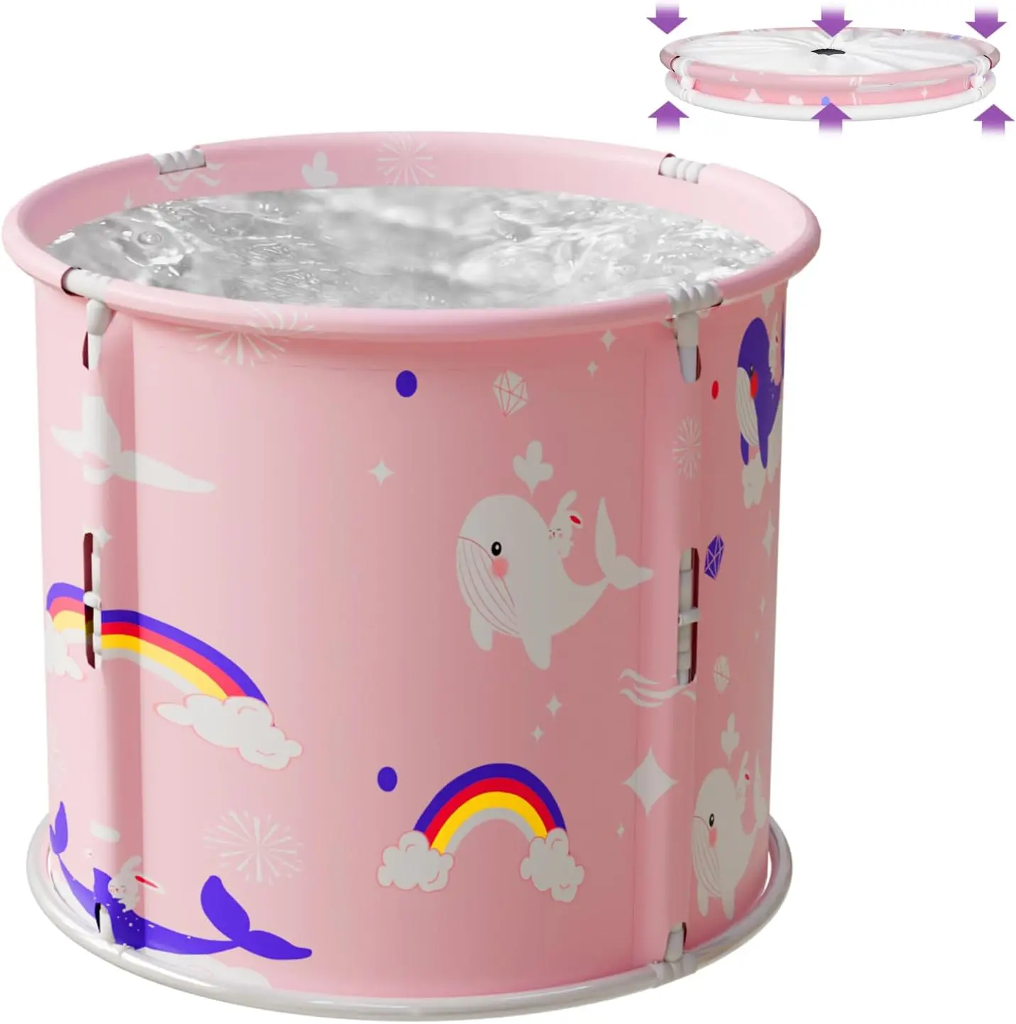 Portable Bathtub, Foldable Bathtub for Kids, Boys and Girls, Therapy Tub for Shower Stall Bathroom Fold Up Japanese Soaking Hot SPA Bath Tub, Outside Ice Bath 21.65''x23.62''(Ocean World Pink)