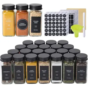 36 Glass  Jars with 576 Labels- Jars with Black Metal Caps, 4oz Empty Square  Containers with Shaker Lids, Funnel, Chalk Pen, Seasoning Bottles for  Rack, Drawer, Cabinet