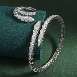 New Micro-Inlaid Zircon Snake Bracelet, Light Luxury Full-Diamond Snake Bone Ring, Spring-Open Fashion Women'S Ring Jewelry