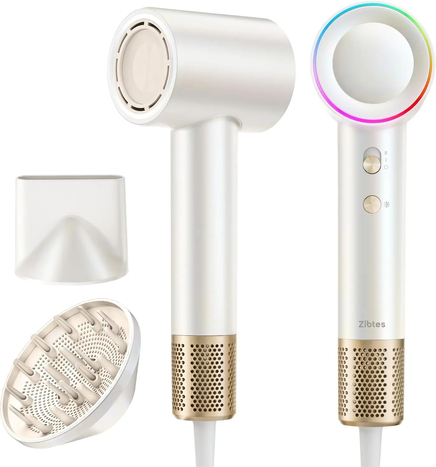 Corded High-Speed Ionizer Hair Dryer with 160000 RPM Brushless Motor, 500M Negative Ions, 1500W Power, Cycle Modes, Low Noise Thermo-Control, Frizz Free Shine, Curly Hair Diffuser, Plastic Body, Home & Travel Use, White