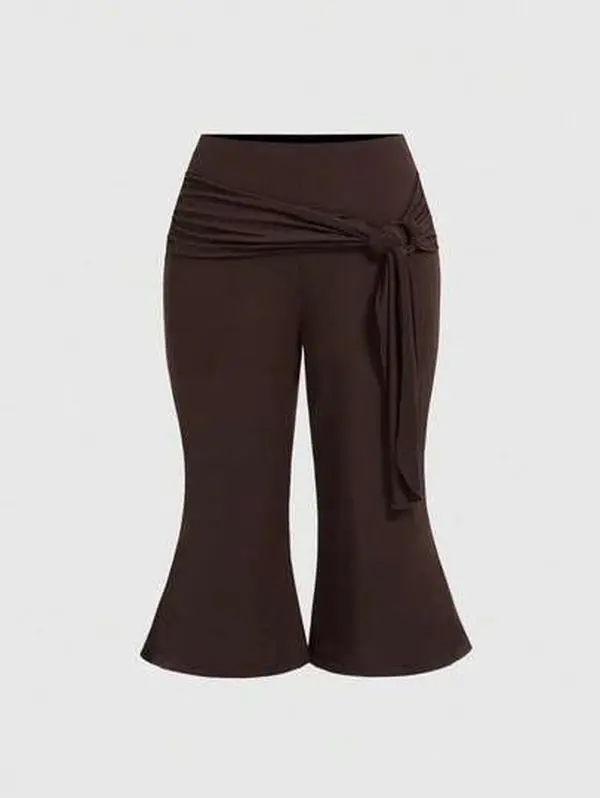 DAZY Hippie Plus Size Women Loose Fit Capri Pants With Large Ring Buckle Belt, Casual Chic, Slimming