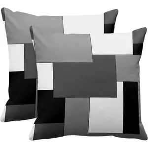 Emvency Set of 2 Grey Geometric Throw Pillow Cover Black Gray White Painting Abstract Checkered Design Decorative Pillow Case Modern Home Decor Standard Square 18x18 Inch Cushion Pillowcase
