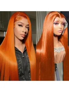 Ginger Wig Human Hair 13x4 Ginger Orange Straight Lace Front Wigs Human Hair Pre Plucked HD Lace Frontal 350# Colored Wig 180% Density 16-30inch