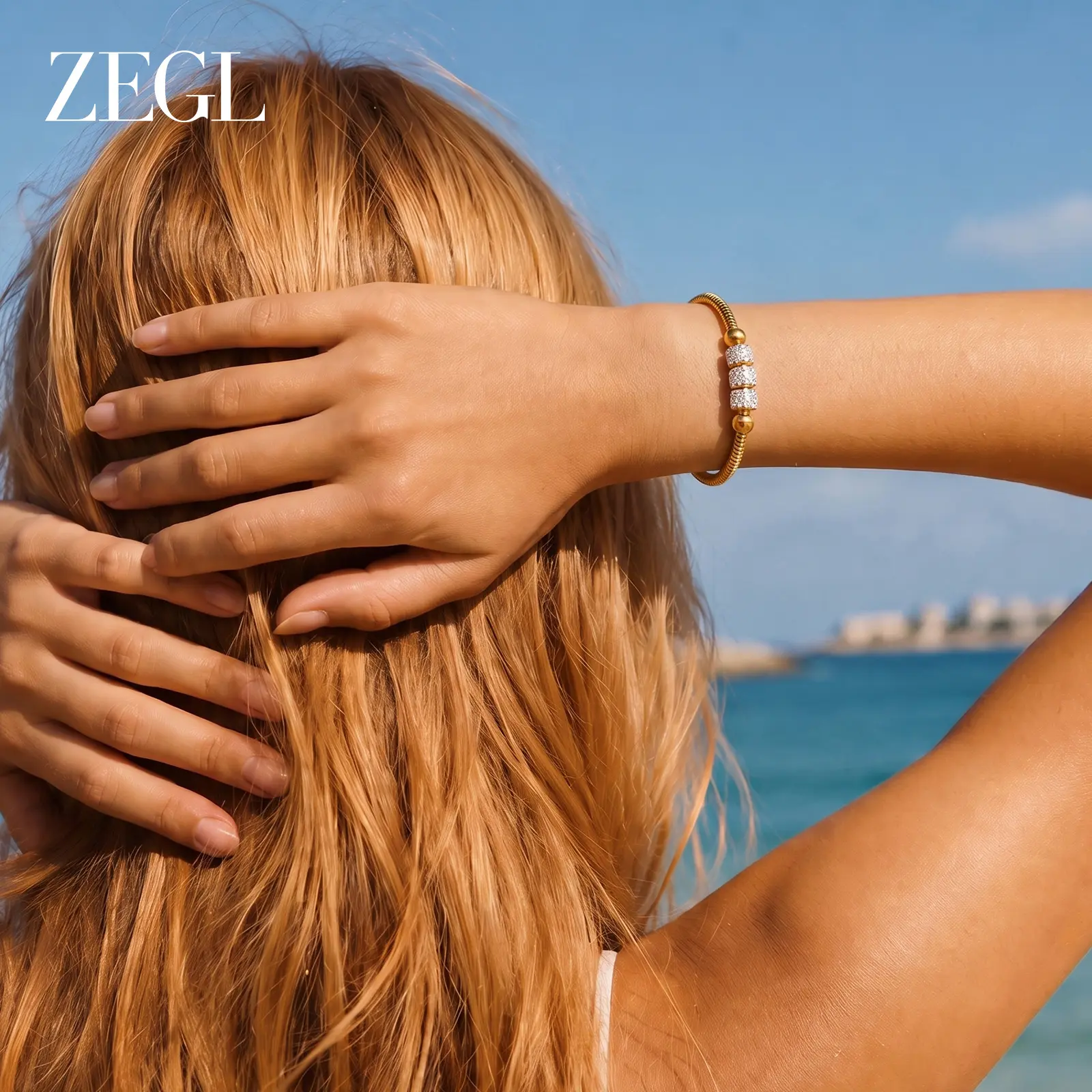 ZEGL Elegant Gold Beaded Snake Chain Bracelet for Women Sparkling Rhinestone Crystal Spacers Stainless Steel Hypoallergenic Layering Fashion Jewelry Gift----Gifts for girlfriend, Valentine's Day gifts, Mother's Day gifts, Christmas gifts