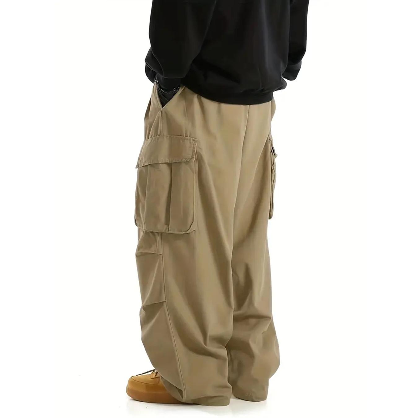 Men’s baggy cargo pants, wide-leg loose fit work trousers with multiple pockets, casual streetwear pants for everyday wear and outdoor activities