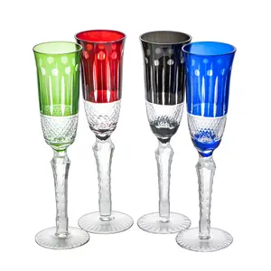 The Wine Savant Crystal Italian Multicolor Design Flutes - 4 Set - 5oz 9" H Cocktail & Champagne Glassware Bohemian Venetian Style Red, Blue, Green, Black Glasses, Dinners Parties, Bars & Weddings