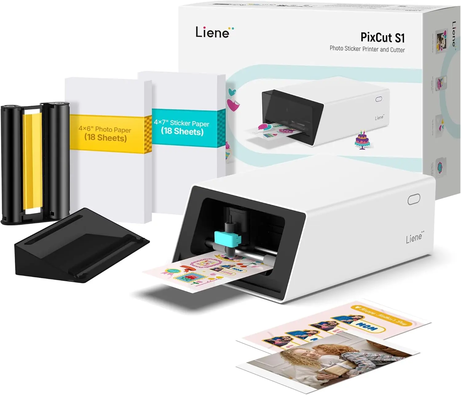 Liene Pixcut S1 Color Sticker Printer & Cutting Machine - All-In-One Sticker Maker for DIY Crafts, Custom Labels & Gifts. Thermal Dye-Sublimation Photo Printer, 300 DPI, Precise AI Auto-Cutting