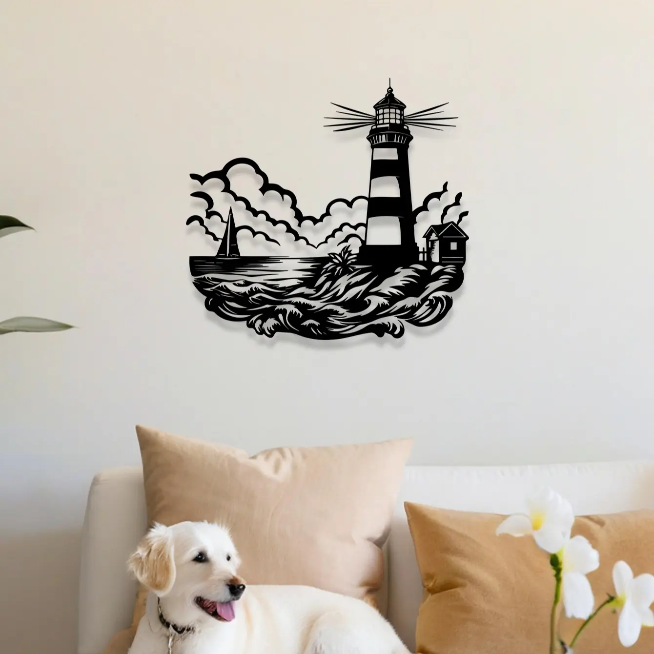 Nautical Lighthouse Metal Wall Sculpture, Outdoor Beach Villa Decor, Iron Tower Bathroom Decoration, Indoor/outdoor Hanging Ornament