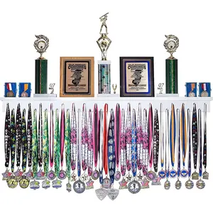 4ft 48" Premier Medal Hanger Display Rack and Trophy Shelf for Gymnastics Soccer Basketball Football and More, Large Medal Award Display