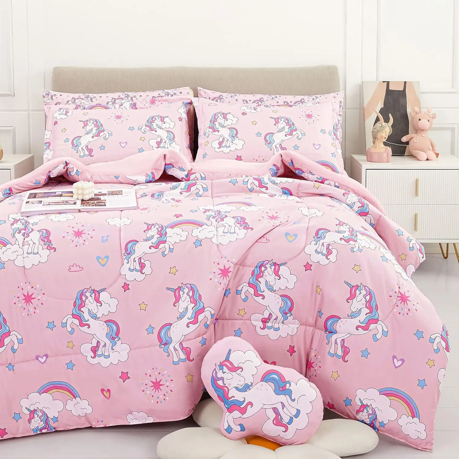 Full Comforter Sets for Girls 8 count Pink Unicorn Bedding Set for Teens Soft Microfiber  Bed in A Bag with Comforter, Sheet Set, Shams and Decorative  Pillow All Season